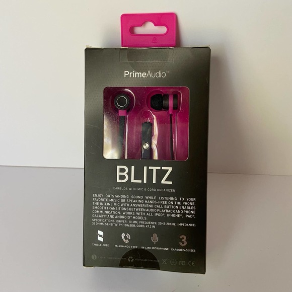Blitz Prime Audio Ear Buds with Mic and Cord Organizer NIB New Unopened - Picture 2 of 4